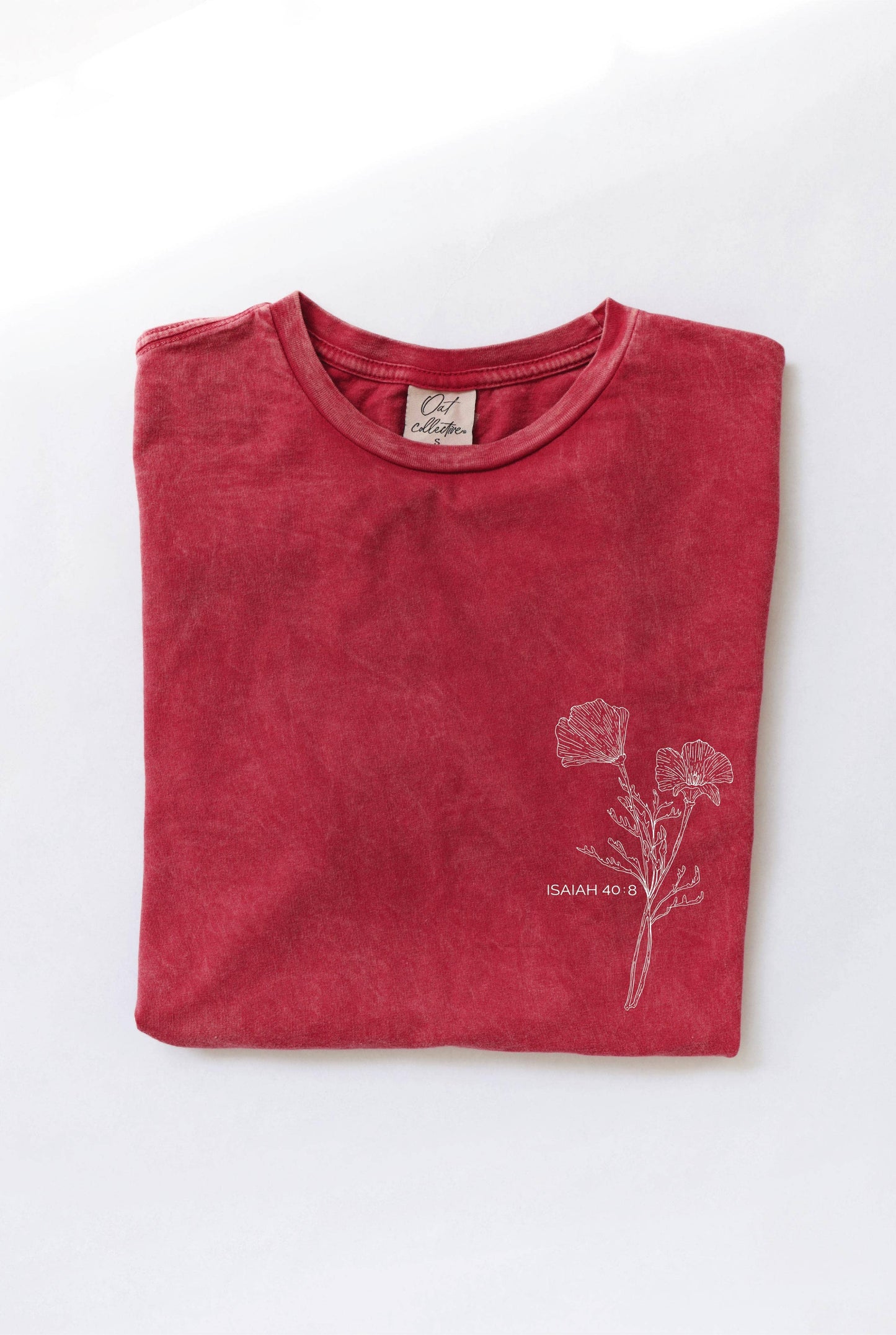 ISAIAH 40:8 Front and Back print Mineral Washed Graphic Top: CARDINAL