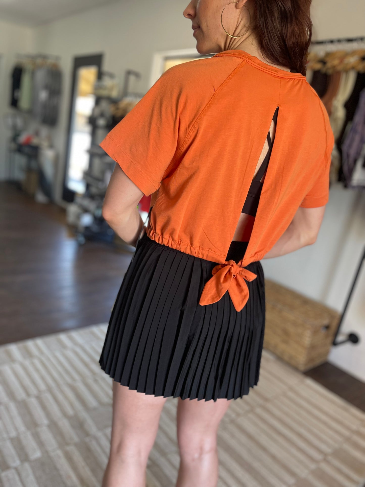 Tie Back Short Sleeve Top: ORANGE