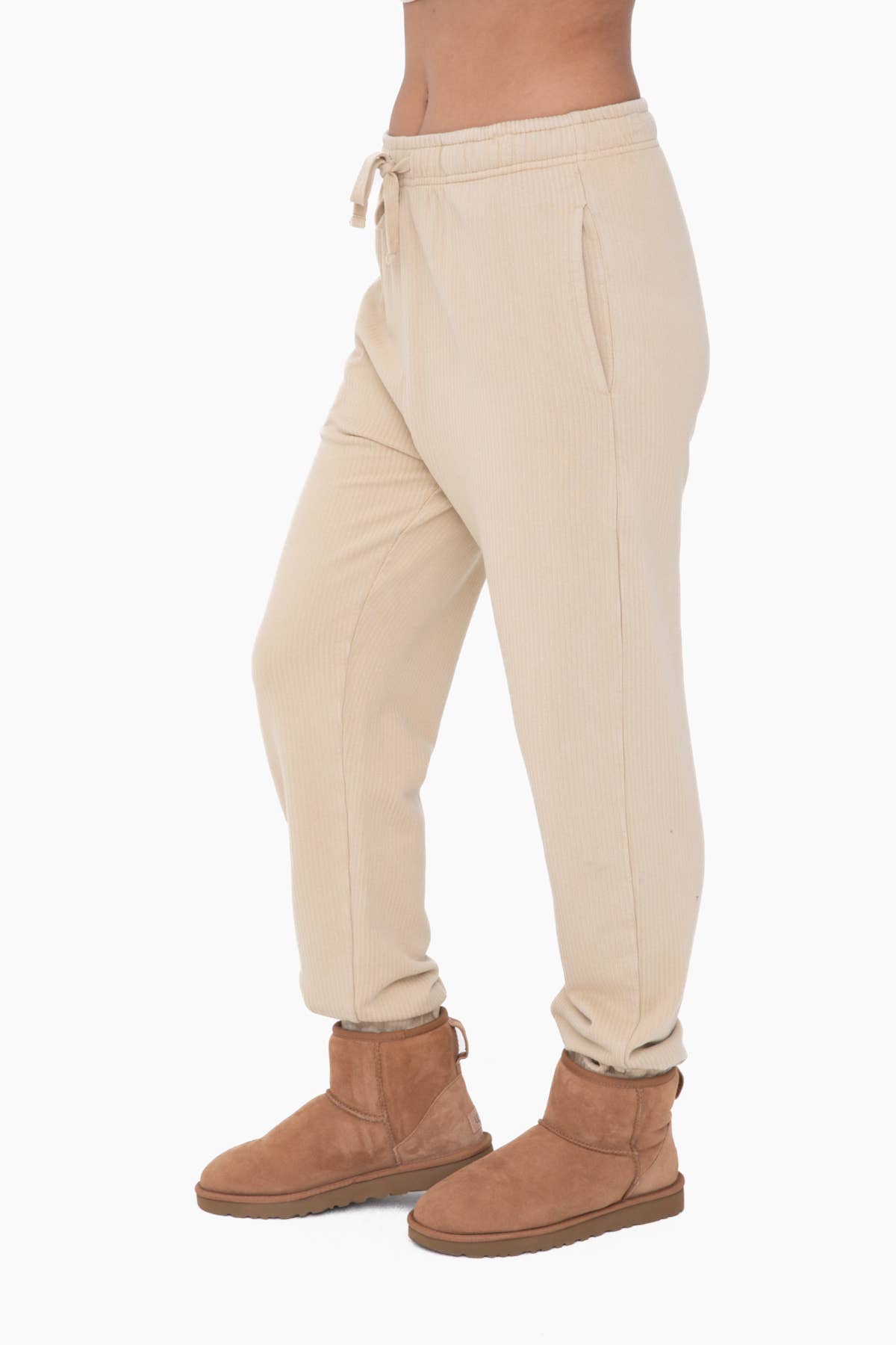 Mineral-Washed Billow Cuffed Joggers: BEIGE