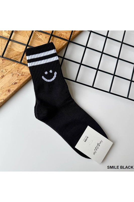 Smiley Socks Happy Face Socks: OS / SMILE BLACK