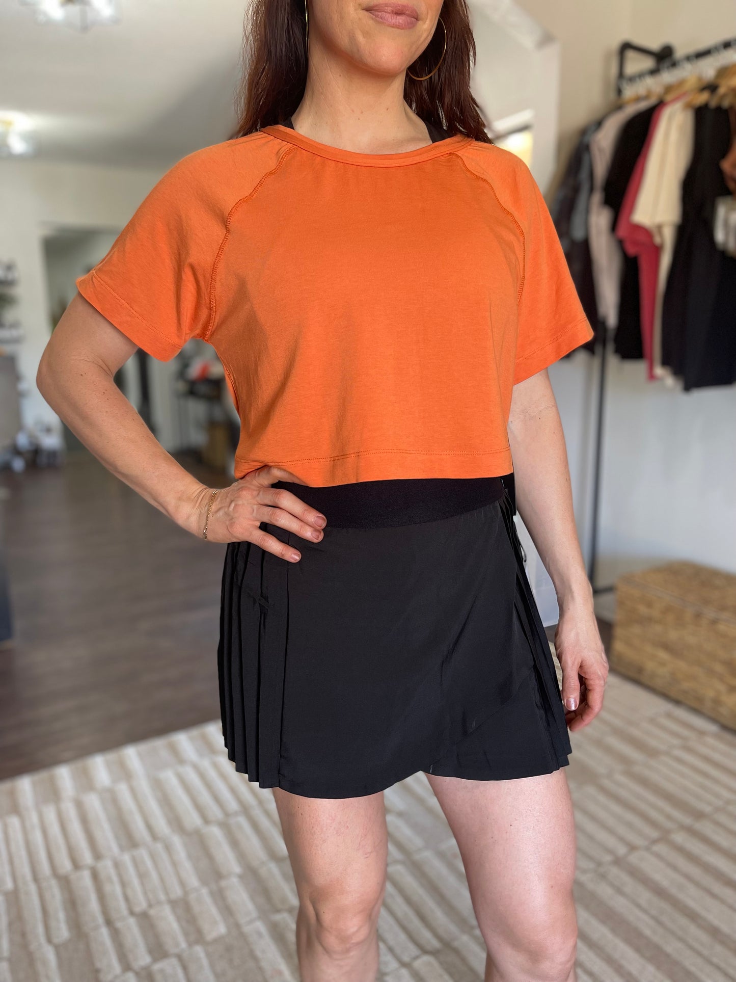 Tie Back Short Sleeve Top: ORANGE