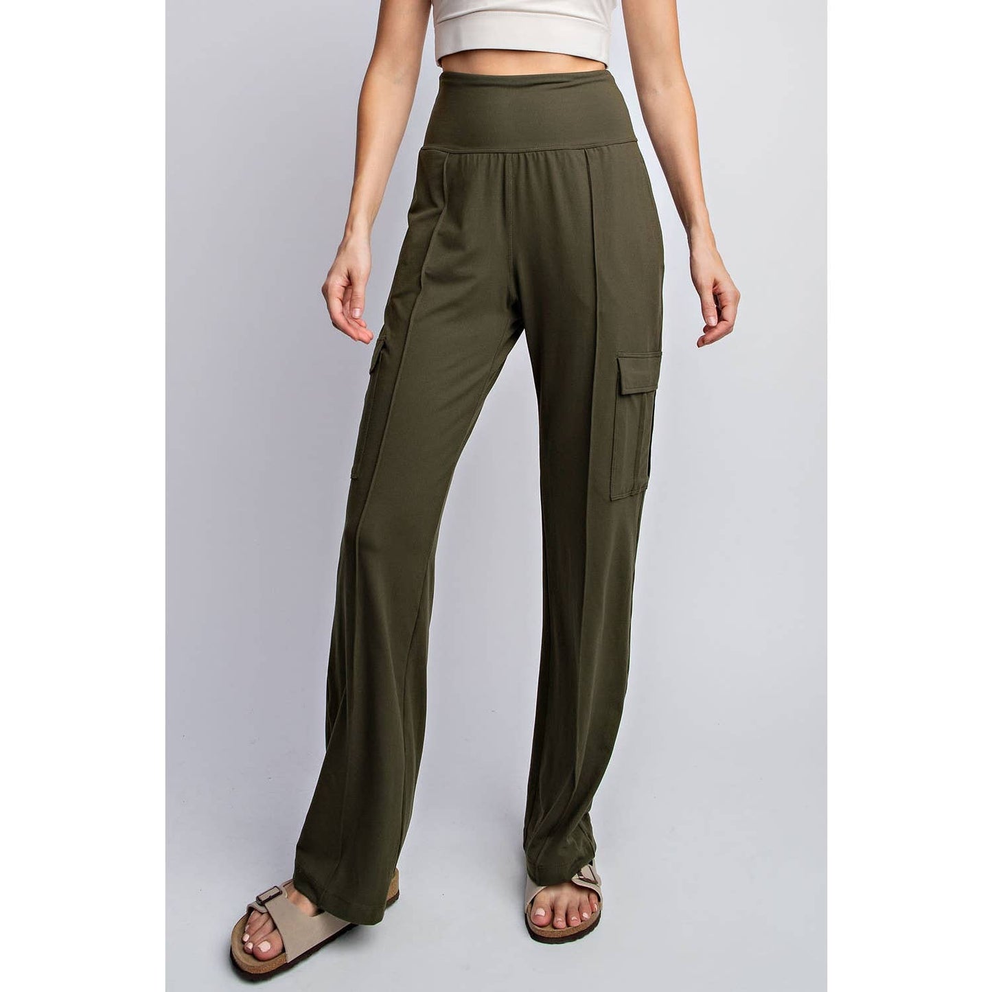 BUTTER STRAIGHT LEG CARGO PANTS: Olive