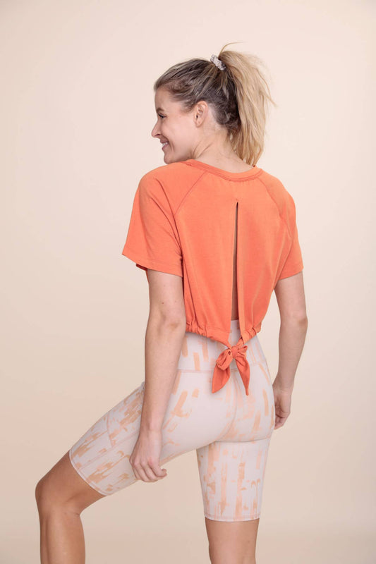 Tie Back Short Sleeve Top: ORANGE