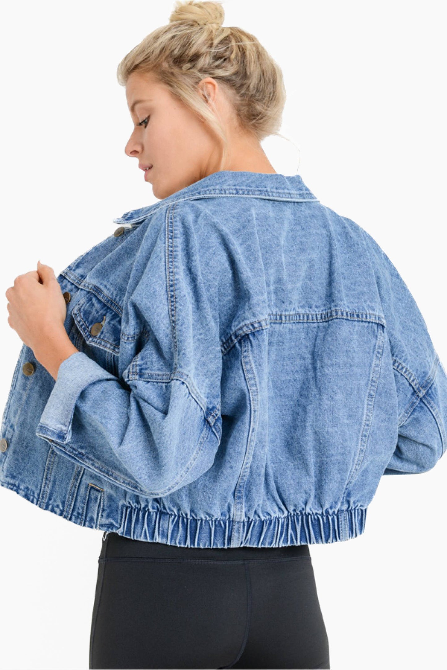 Raw & Ribbed Crop Denim Jacket: MEDIUM WASH