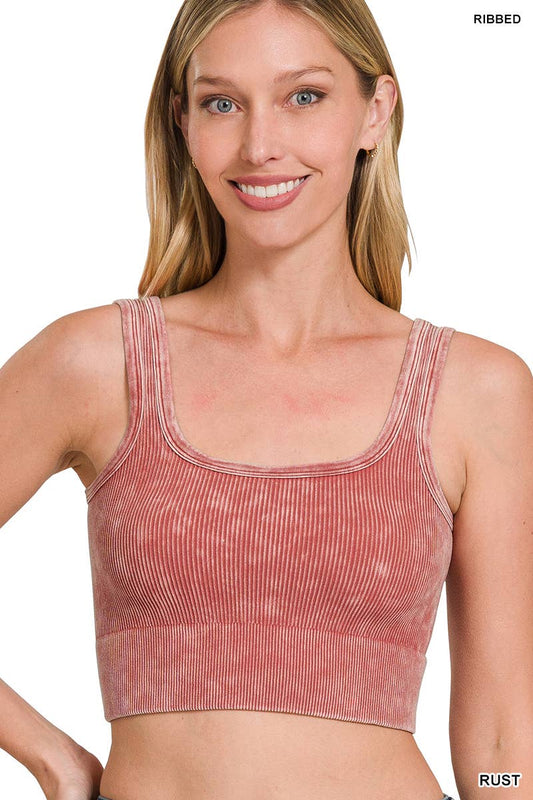 Washed Rib Square neck Crop Tank: Rust