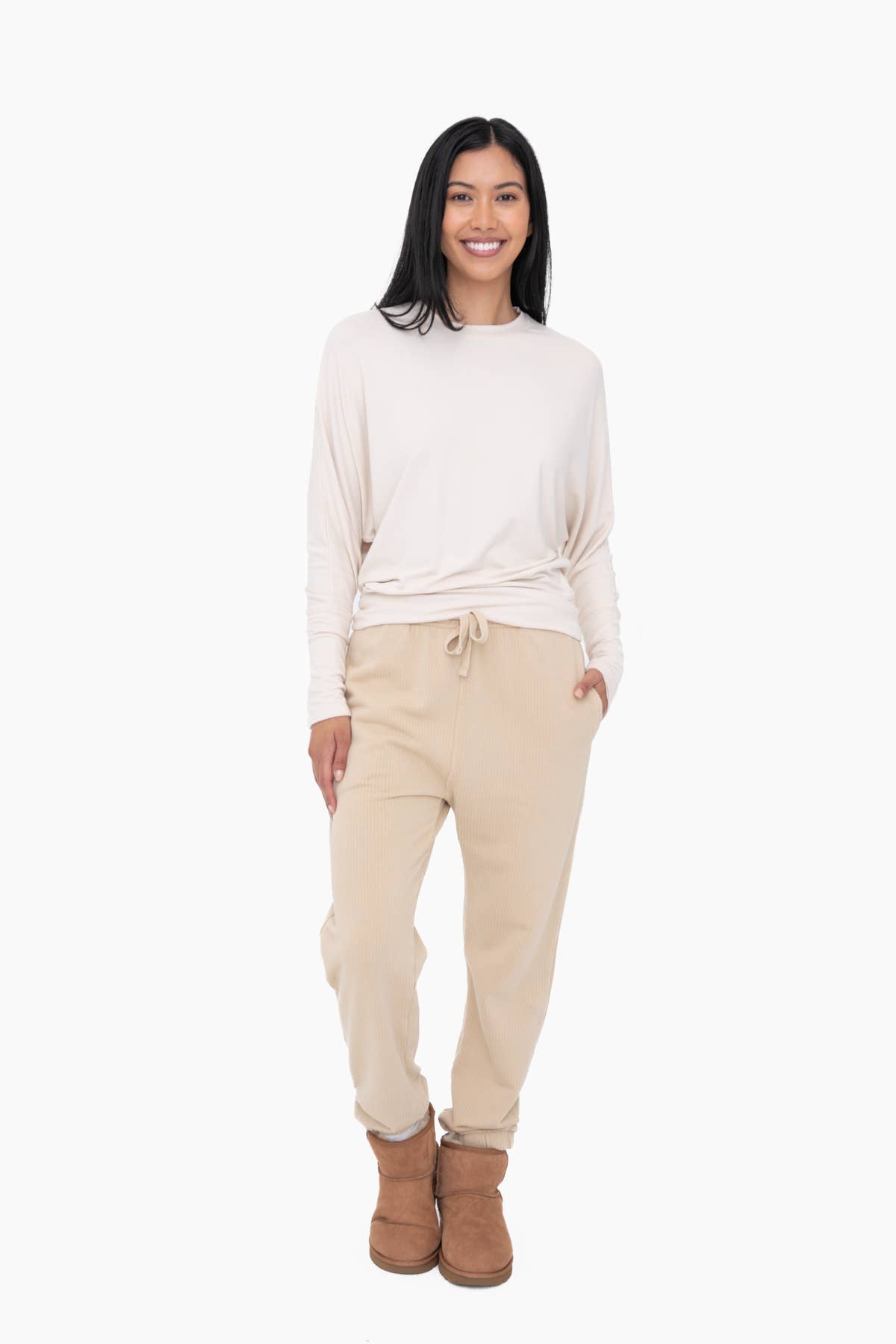 Mineral-Washed Billow Cuffed Joggers: BEIGE