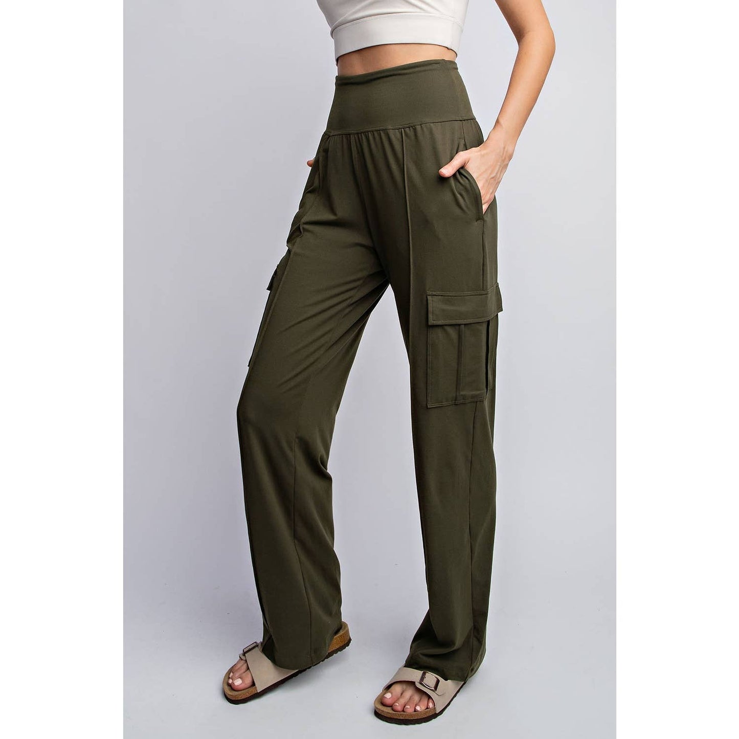 BUTTER STRAIGHT LEG CARGO PANTS: Olive