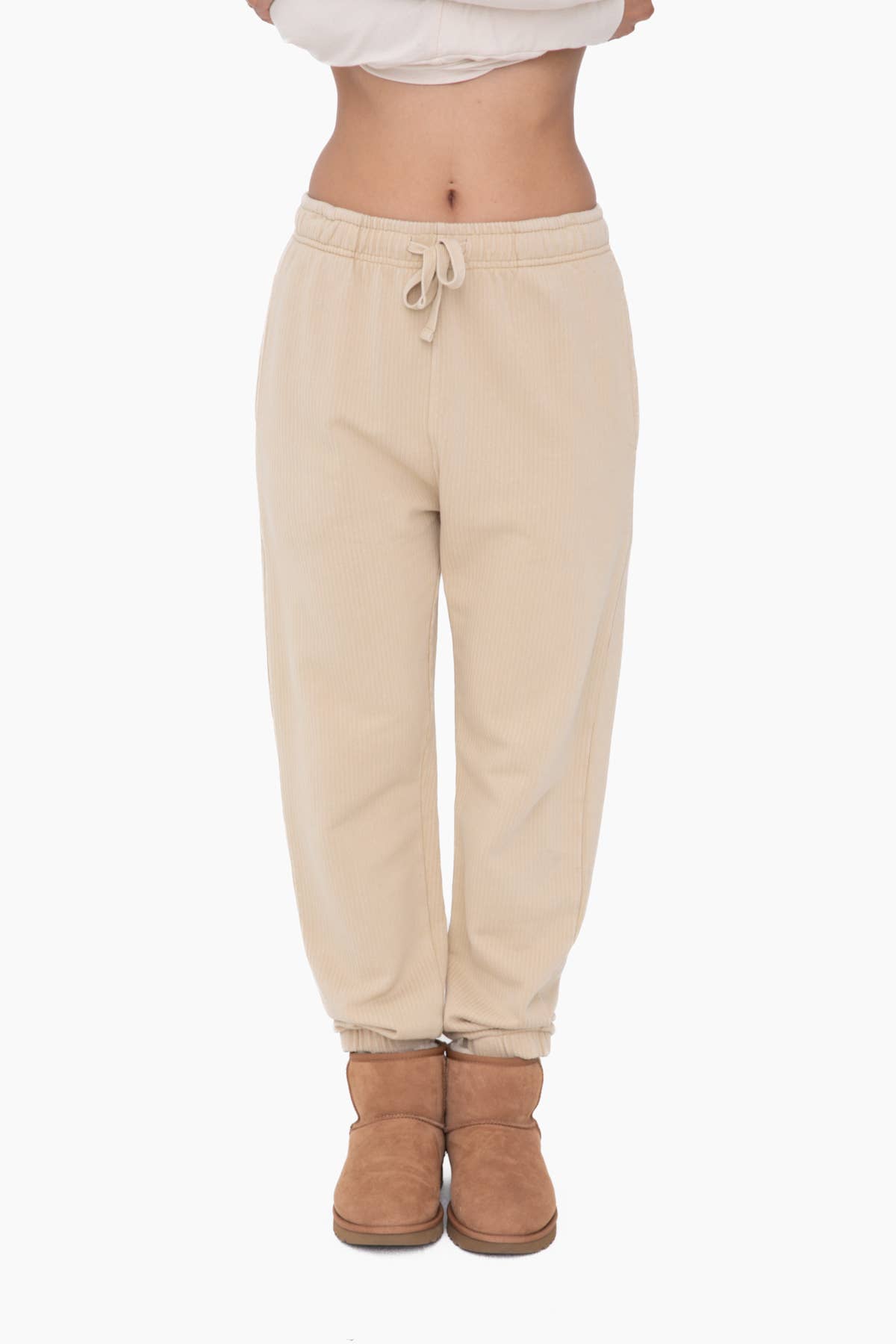 Mineral-Washed Billow Cuffed Joggers: BEIGE