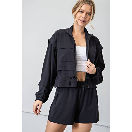 CRINKLE WOVEN CROPPED JACKET