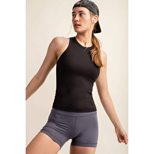 BUTTER SLEEVELESS RACER BACK TANK TOP: Black