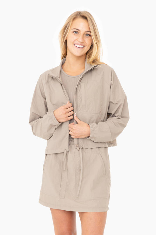 Water Resistant Boxy Active Jacket: WARM GREY